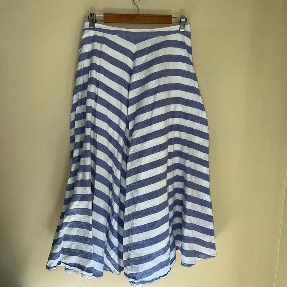April Cornell Striped A-Line Skirt Small blue white Cottagecore